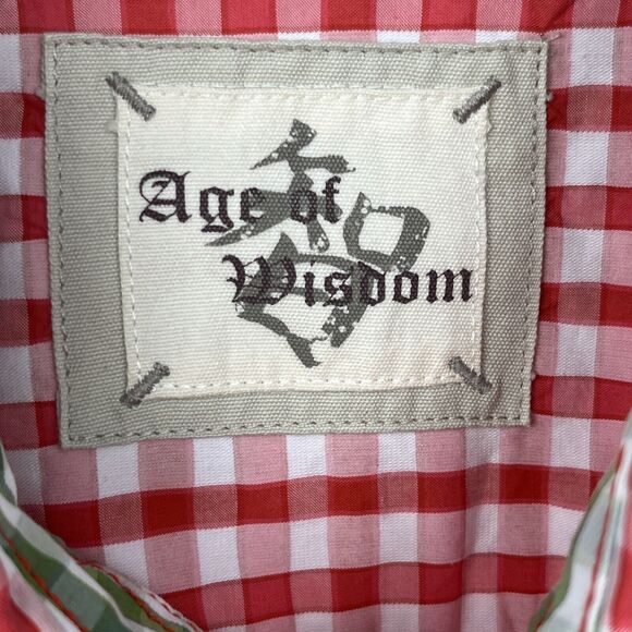 Age Of Wisdom Med. Men's Gingham Check LS Button Down Shirt Flip Cuff Pearl Snap - Picture 6 of 12